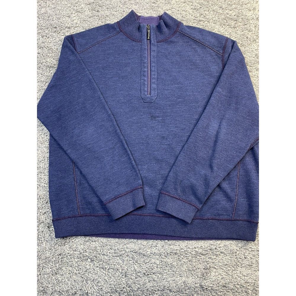 Tommy Bahama Men's Navy Purple 1/4 Zip‎ Reversible Pullover size XL.